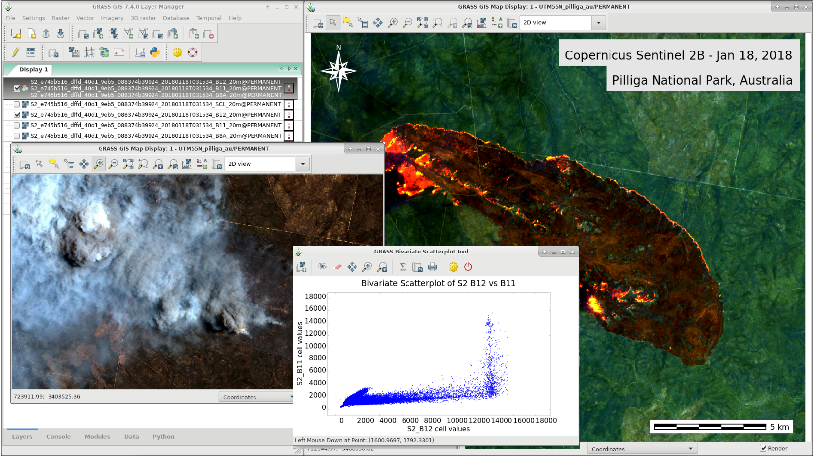 GRASS GIS 7.4.0: Wildfire in Australia, seen by
Sentinel-2B